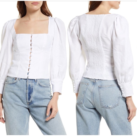 Reformation Tops - Reformation Micah Ballon Sleeve Linen Blouse Size 2